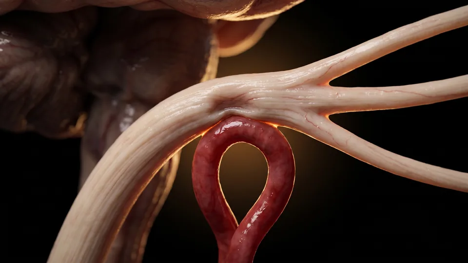 Fig. 01 — Neurovascular conflict of the trigeminal nerve · illustration